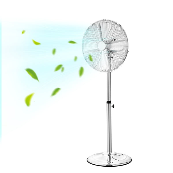 VEVOR 16" 3-Ātrumu Industriālais Stāvošais Ventilators ar Oscilāciju un Regulējamu Augstumu – Sudraba