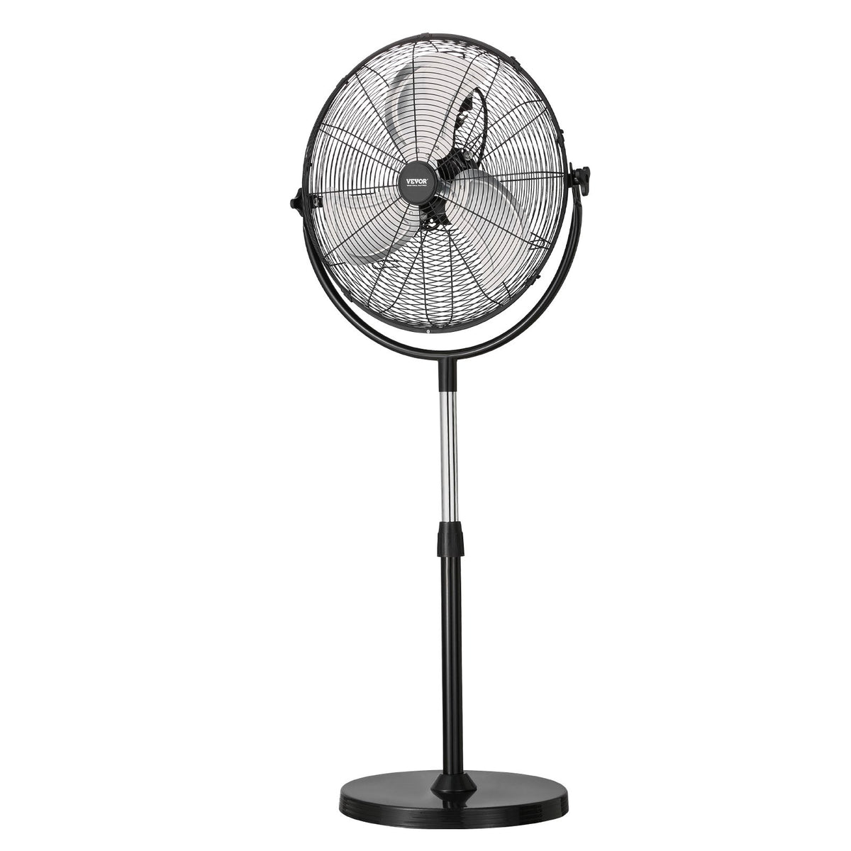 VEVOR rūpnieciskais statīva ventilators, 3 ātrumi, augstums regulējams no 115 līdz 147 cm