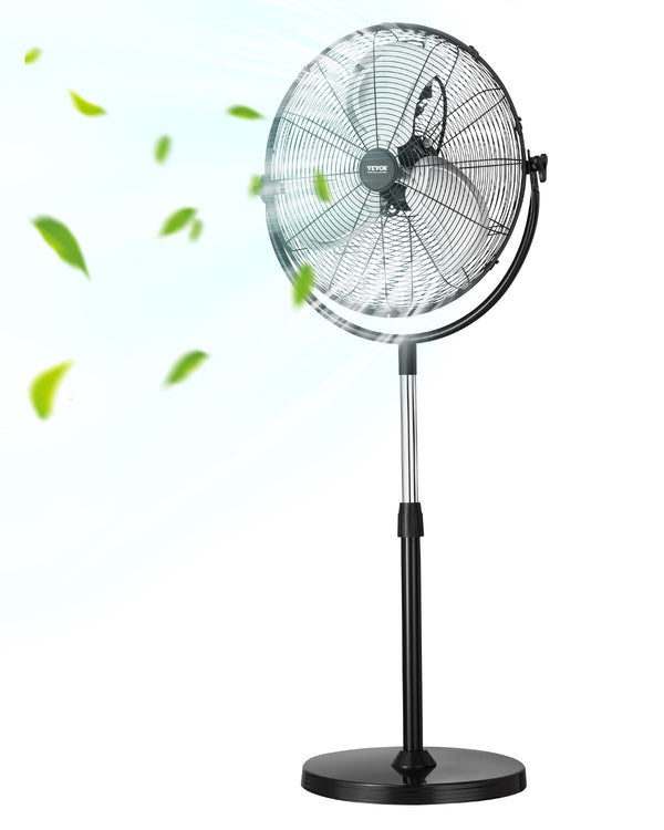 VEVOR rūpnieciskais statīva ventilators, 3 ātrumi, augstums regulējams no 115 līdz 147 cm