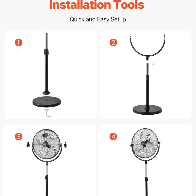 VEVOR rūpnieciskais statīva ventilaatorid, 3 ātrumi, augstums regulējams nr 115 līdz 147 cm