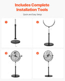 VEVOR rūpnieciskais statīva ventilaatorid, 3 ātrumi, augstums regulējams nr 115 līdz 147 cm