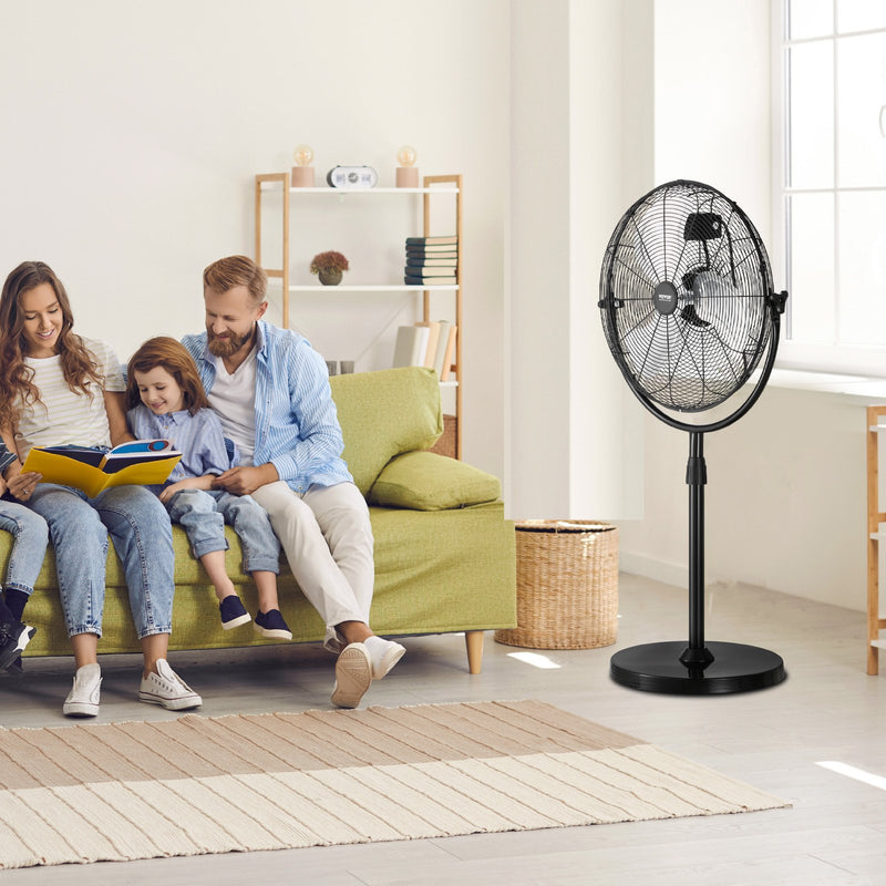 VEVOR rūpnieciskais statīva ventilators, 3 ātrumi, augstums regulējams no 115 līdz 147 cm