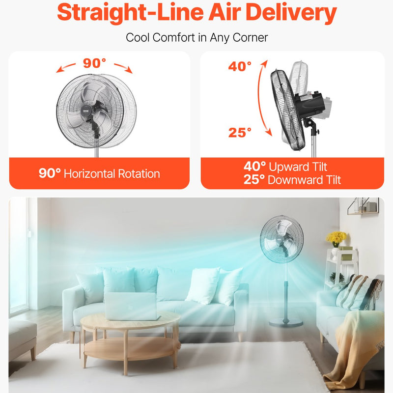 VEVOR 50 cm rūpnieciskais stāvošais ventilaatorid, 3 ātrumi, oscilējošs, augstuma regulēšana