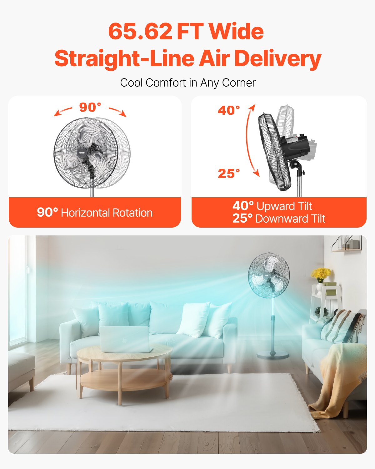 VEVOR 50 cm rūpnieciskais stāvošais ventilaatorid, 3 ātrumi, oscilējošs, augstuma regulēšana