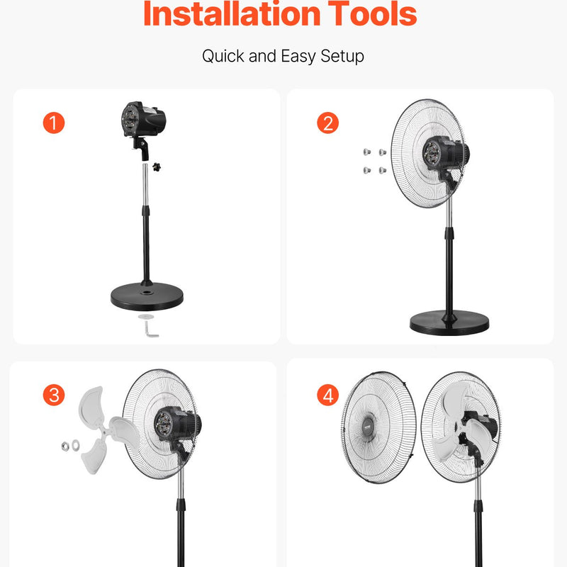 VEVOR 50 cm rūpnieciskais stāvošais ventilaatorid, 3 ātrumi, oscilējošs, augstuma regulēšana
