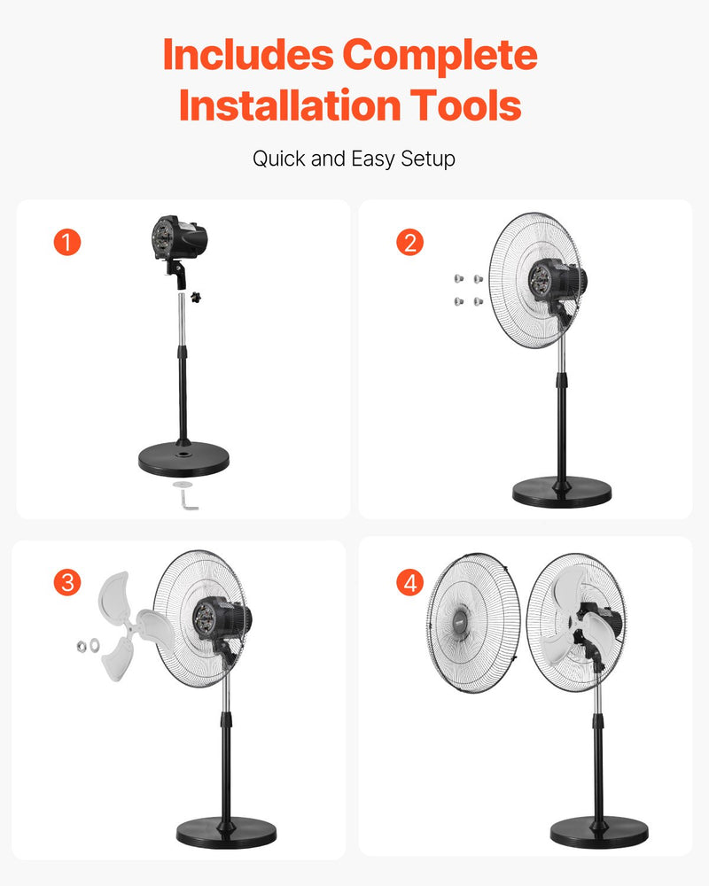 VEVOR 50 cm rūpnieciskais stāvošais ventilators, 3 ātrumi, oscilējošs, augstuma regulēšana