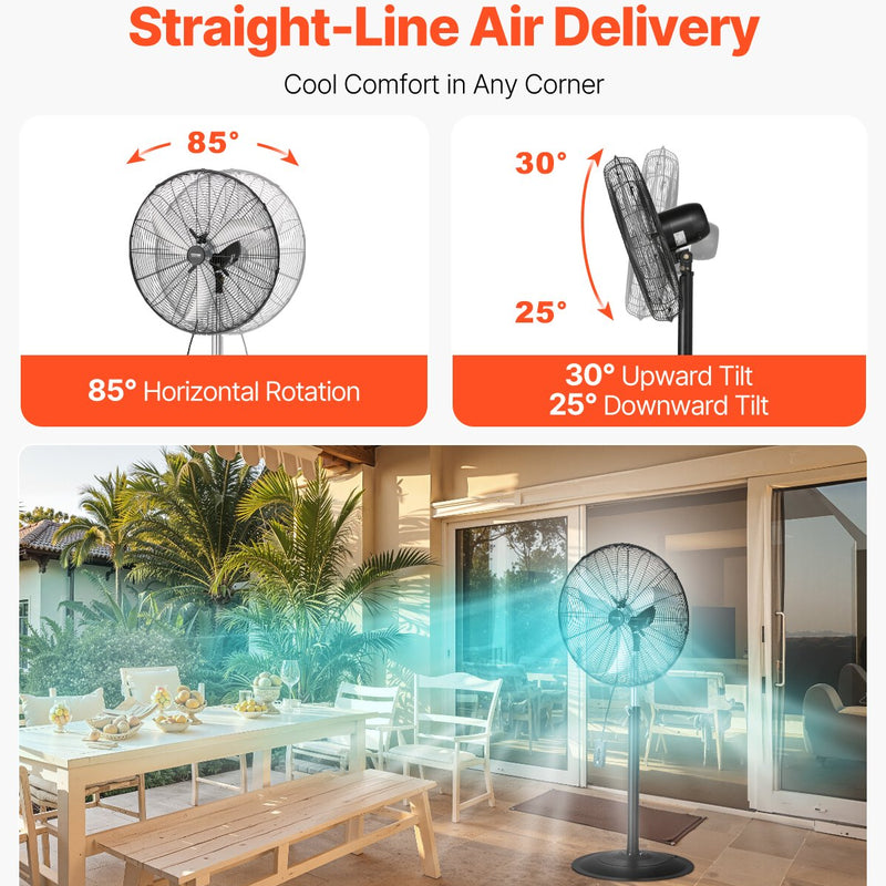 VEVOR 61 cm rūpnieciskais statīva ventilaatorid, 3 ātrumi, svārstīgs, regulējams augstums
