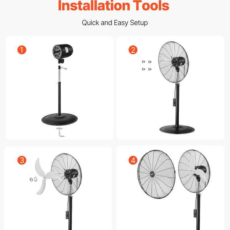 VEVOR 61 cm rūpnieciskais statīva ventilaatorid, 3 ātrumi, svārstīgs, regulējams augstums