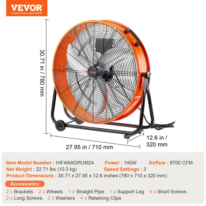 Rūpnieciskais grīdas ventilators 61 cm, 3 ātrumi, taimeris, noliktavām