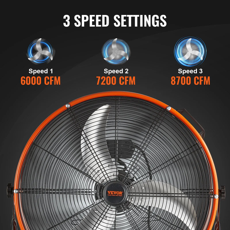 Rūpnieciskais grīdas ventilators 61 cm, 3 ātrumi, 14 600 m³/h, noliktavām