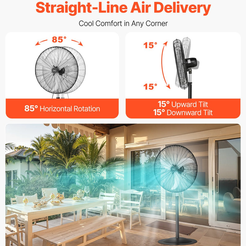 VEVOR 76 cm Industriālais stāvošais ventilators ar 3 ātrumiem, oscilējošs, ar augstuma regulēšanu