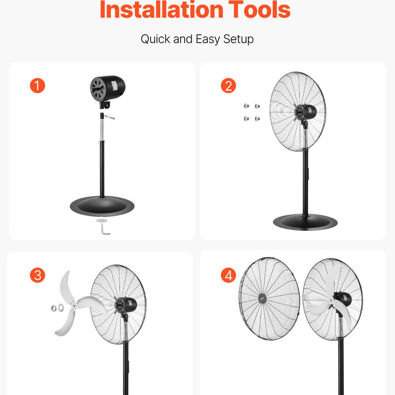 VEVOR 76 cm Industriālais stāvošais ventilators ar 3 ātrumiem, oscilējošs, ar augstuma regulēšanu