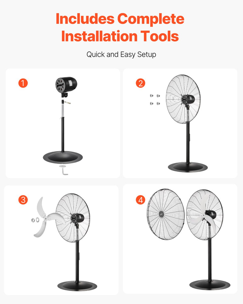 VEVOR 76 cm Industriālais stāvošais ventilators ar 3 ātrumiem, oscilējošs, ar augstuma regulēšanu