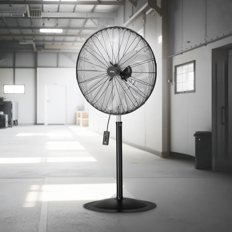 VEVOR 76 cm Industriālais stāvošais ventilators ar 3 ātrumiem, oscilējošs, ar augstuma regulēšanu
