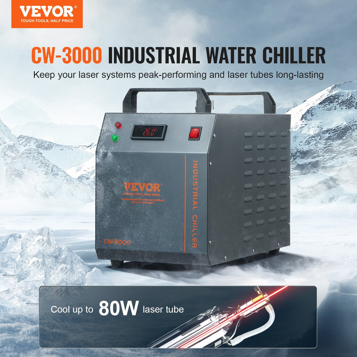 VEVOR tööstuslik veejahuti CW-3000, 12 l paak, 12 l/min, lasertoru jahutamiseks