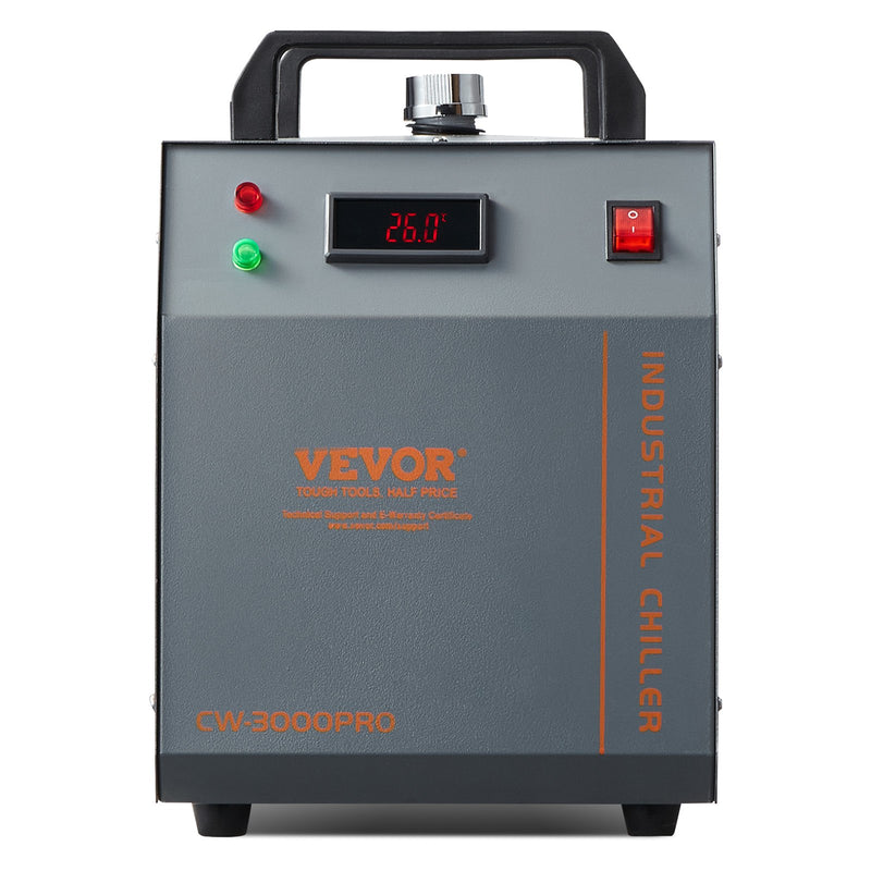 VEVOR Industriālais Ūdens Dzesētājs CW-3000(PRO), 150W Gaisa Dzesēšanas Sistēma ar 12L Ūdens Tvertni un 18L/min Maksimālo Plūsmas Ātrumu, Piemērots Lāzera Gravēšanas Mašīnām