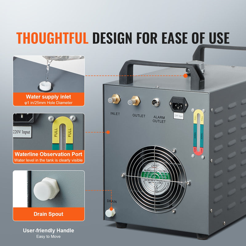 VEVOR Industriālais Ūdens Dzesētājs CW-3000(PRO), 150W Gaisa Dzesēšanas Sistēma ar 12L Ūdens Tvertni un 18L/min Maksimālo Plūsmas Ātrumu, Piemērots Lāzera Gravēšanas Mašīnām