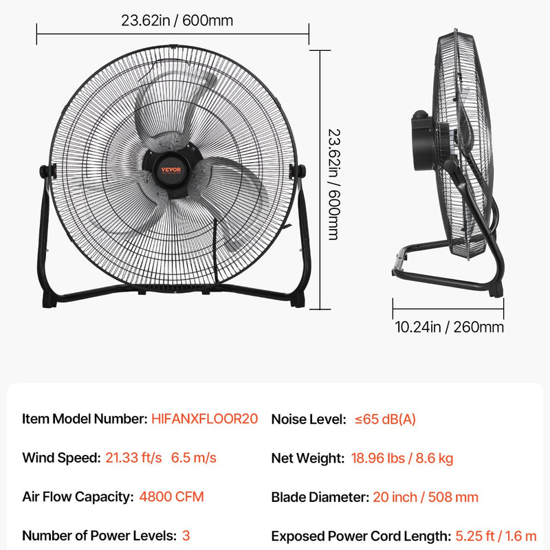 VEVOR 2 gab. 50 cm grīdas ventilatori, 3 ātrumi, 360° regulējams leņķis, jaudīgi rūpnieciskie