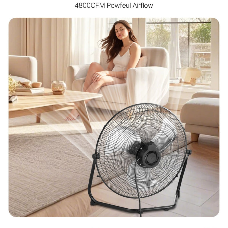 VEVOR 50 cm grīdas ventilators, 3 ātrumi, 360° regulējams leņķis, jaudīgs rūpnieciskais ventilators