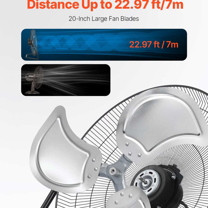 VEVOR 50 cm grīdas ventilators, 3 ātrumi, 360° regulējams leņķis, jaudīgs rūpnieciskais ventilators