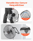 VEVOR 50 cm grīdas ventilators, 3 ātrumi, 360° regulējams leņķis, jaudīgs rūpnieciskais ventilators