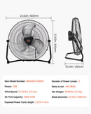 VEVOR 50 cm grīdas ventilators, 3 ātrumi, 360° regulējams leņķis, jaudīgs rūpnieciskais ventilators