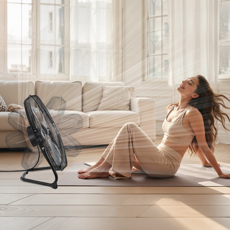 VEVOR 50 cm grīdas ventilators, 3 ātrumi, 360° regulējams leņķis, jaudīgs rūpnieciskais ventilators