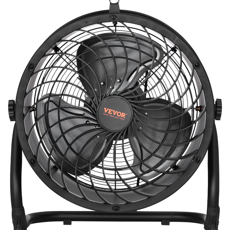 VEVOR 35 cm grīdas ventilators, 3 ātrumi, 360° regulējams leņķis, jaudīgs rūpnieciskais ventilators