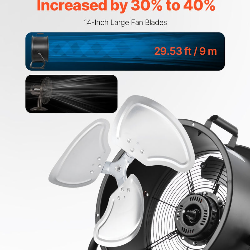 VEVOR 35 cm grīdas ventilators, 3 ātrumi, 360° regulējams leņķis, jaudīgs rūpnieciskais ventilators