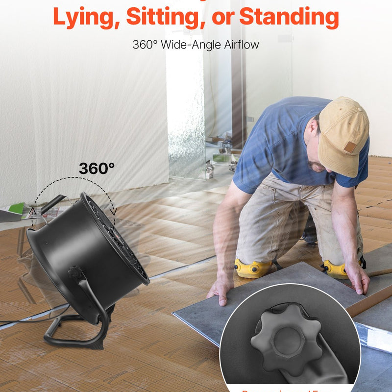 VEVOR 35 cm grīdas ventilators, 3 ātrumi, 360° regulējams leņķis, jaudīgs rūpnieciskais ventilators