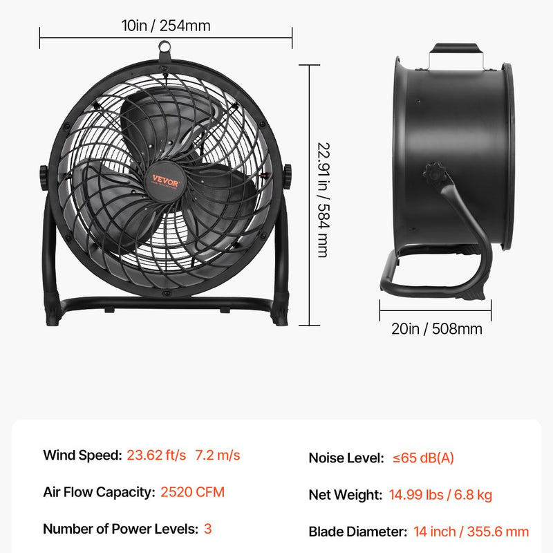 VEVOR 35 cm grīdas ventilators, 3 ātrumi, 360° regulējams leņķis, jaudīgs rūpnieciskais ventilators