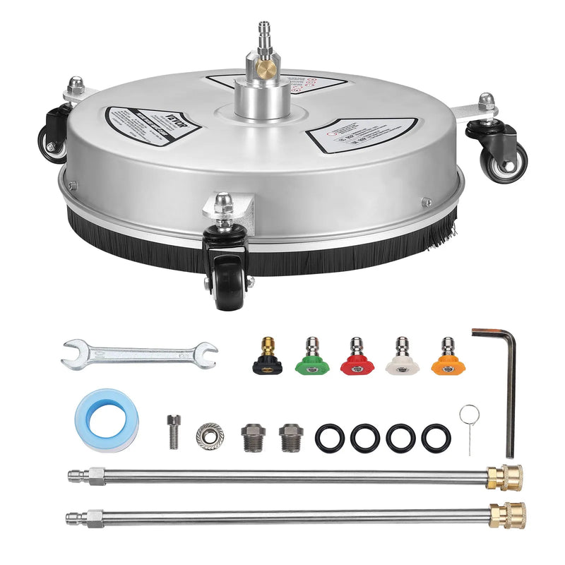 38 cm augstspiediena virsmas tīrītājs ar riteņiem, nerūsējošā tērauda betona tīrītājs, 275 bar, 1,6 cm ātrās savienošanas uzgalis ar 2 pagarinājuma stieņiem