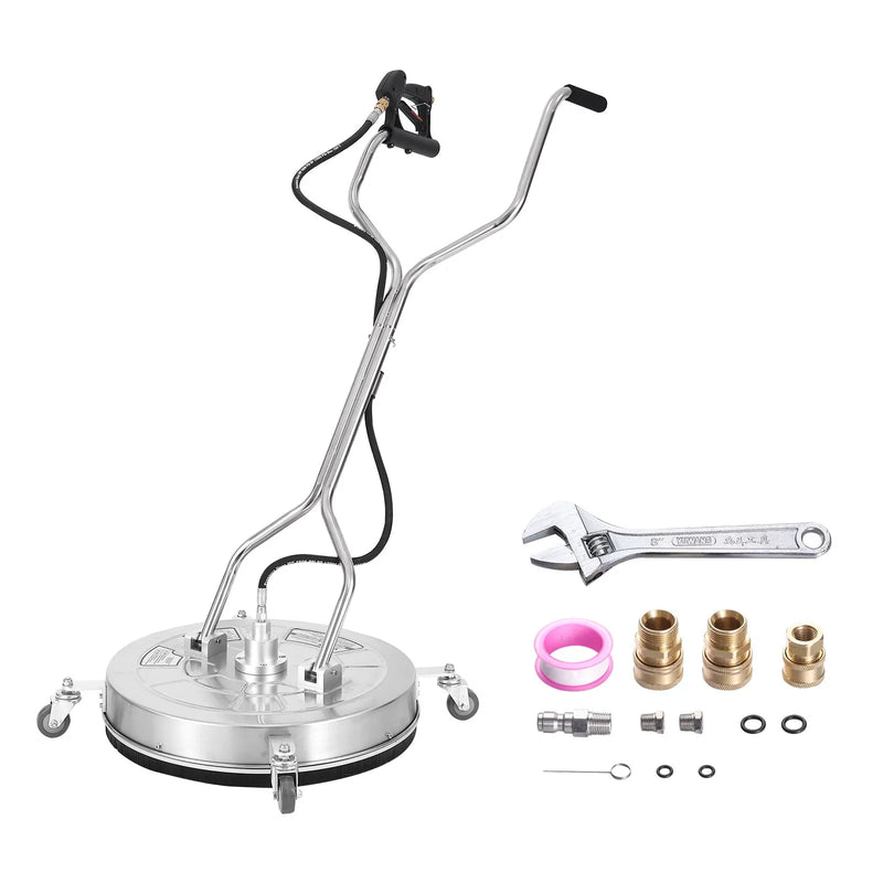 VEVOR 61 cm augstspiediena virsmas tīrītājs ar rokturiem un riteņiem, nerūsējošā tērauda betona tīrītājs, 275 bar, 0,95 cm savienotājs un 0,63 cm adapteris, grīdu, piebraucamo ceļu un terases uzgalis