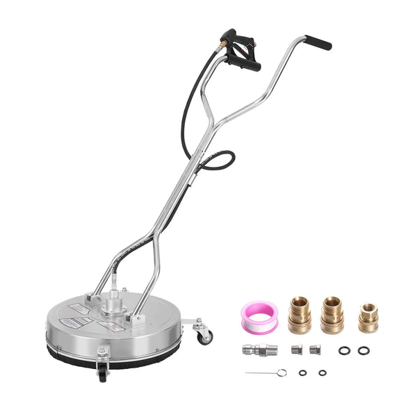 51 cm augstspiediena virsmas tīrītājs ar rokturiem un riteņiem, nerūsējošā tērauda betona tīrītājs, 310 bar, 0,95 cm savienotājs un 0,63 cm adapteris, grīdu, piebraucamo ceļu un terases uzgalis