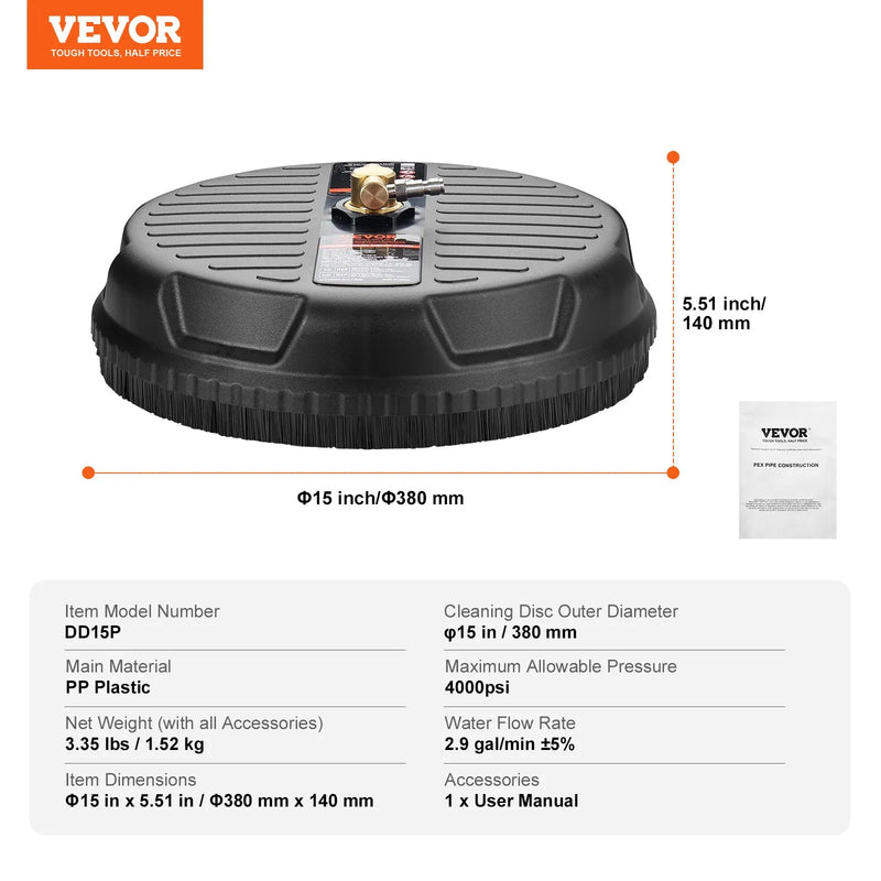 Universāls 38 cm augstspiediena virsmas tīrītājs, uzgalis 275 bar, 6 mm ātrās savienošanas betona tīrītājs, izturīgs augstspiediena mazgātājs grīdām, piebraucamajam ceļam, terasei un ietvei
