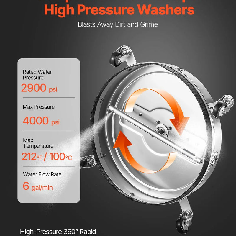 56 cm augstspiediena mazgātāja virsmas tīrītājs ar 4 riteņiem un diviem rokturiem, maksimālais spiediens 4000 PSI