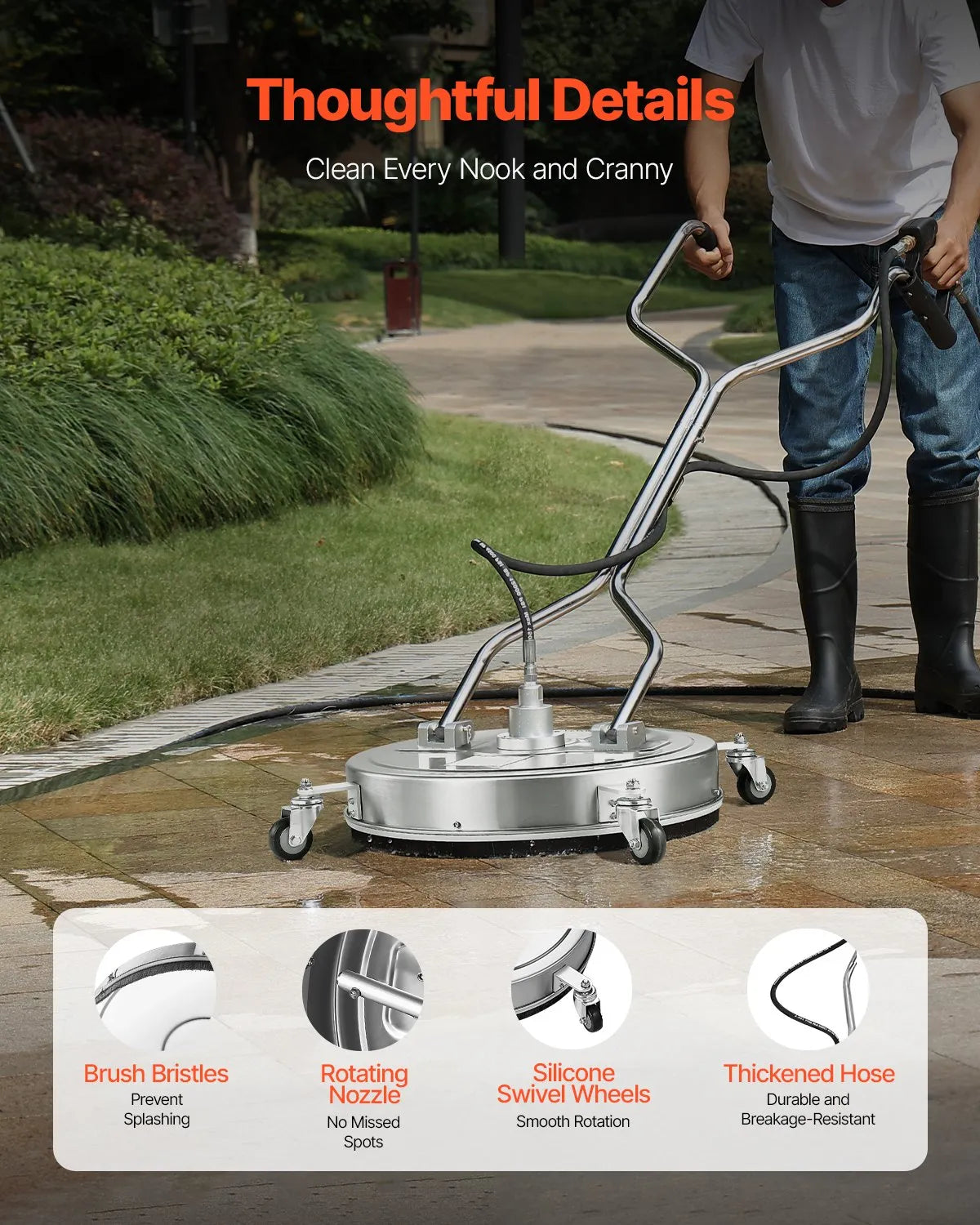 VEVOR 56 cm High-Pressure Surface Cleaner with 4 Wheels and Dual Handles, Maximum Pressure 4000 PSI