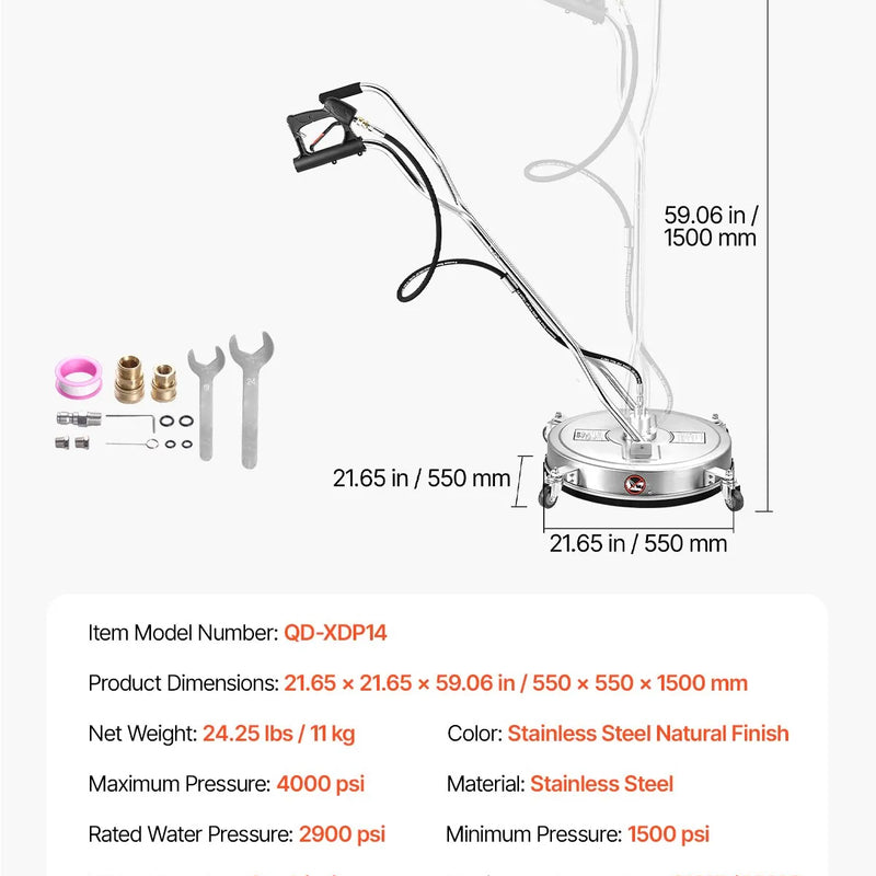 56 cm augstspiediena mazgātāja virsmas tīrītājs ar 4 riteņiem un diviem rokturiem, maksimālais spiediens 4000 PSI