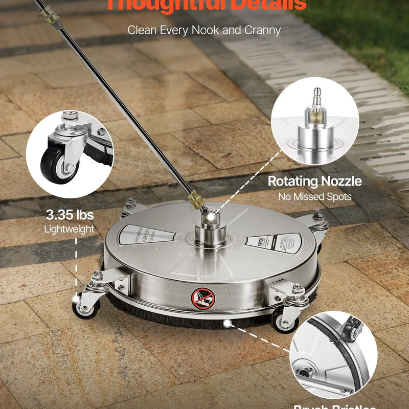 42 cm augstspiediena mazgātāja virsmas tīrītājs ar 4 riteņiem, nerūsējošais tērauds, maksimālais spiediens 4000 PSI
