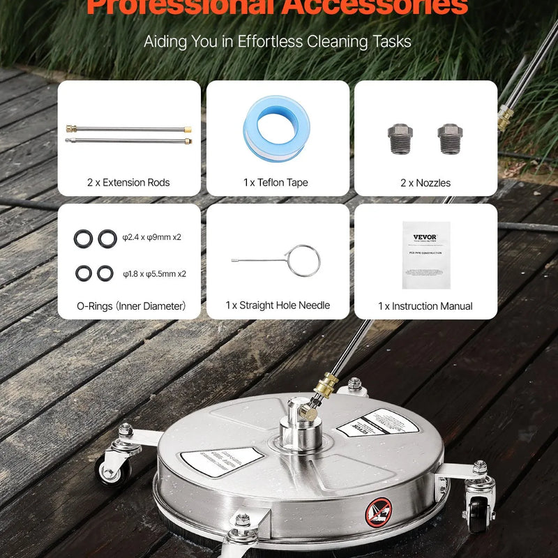 42 cm augstspiediena mazgātāja virsmas tīrītājs ar 4 riteņiem, nerūsējošais tērauds, maksimālais spiediens 4000 PSI