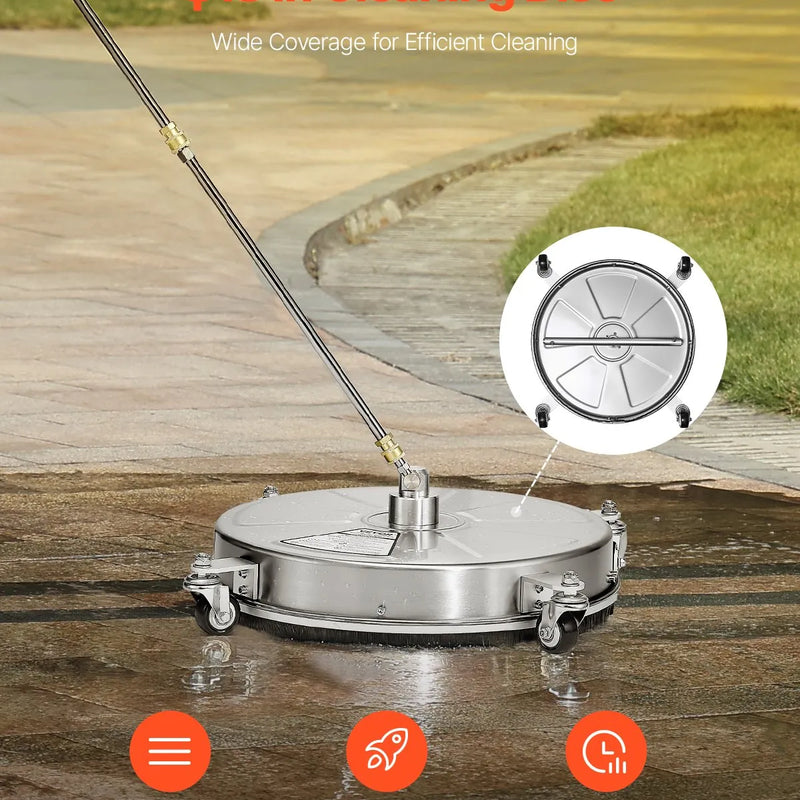 46 cm augstspiediena mazgātāja virsmas tīrītājs ar 4 riteņiem, maksimālais spiediens 4000 PSI, ar 2 pagarināmajām spraudstieņiem