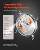 46 cm augstspiediena mazgātāja virsmas tīrītājs ar 4 riteņiem, maksimālais spiediens 4000 PSI, ar 2 pagarināmajām spraudstieņiem