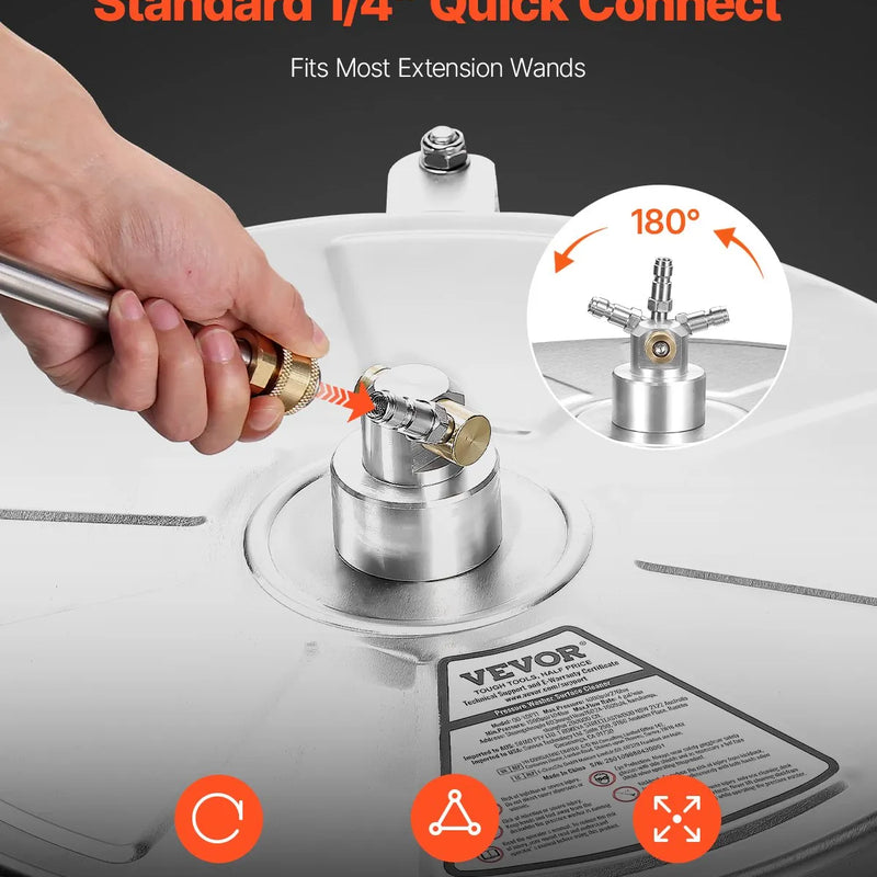 46 cm augstspiediena mazgātāja virsmas tīrītājs ar 4 riteņiem, maksimālais spiediens 4000 PSI, ar 2 pagarināmajām spraudstieņiem