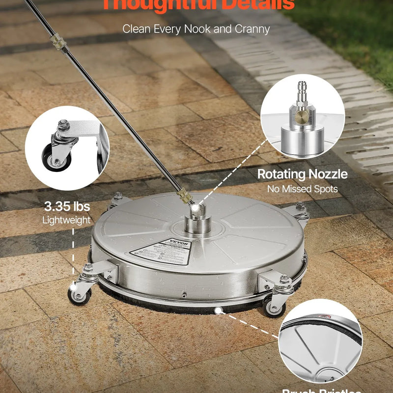 46 cm augstspiediena mazgātāja virsmas tīrītājs ar 4 riteņiem, maksimālais spiediens 4000 PSI, ar 2 pagarināmajām spraudstieņiem