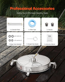 46 cm augstspiediena mazgātāja virsmas tīrītājs ar 4 riteņiem, maksimālais spiediens 4000 PSI, ar 2 pagarināmajām spraudstieņiem