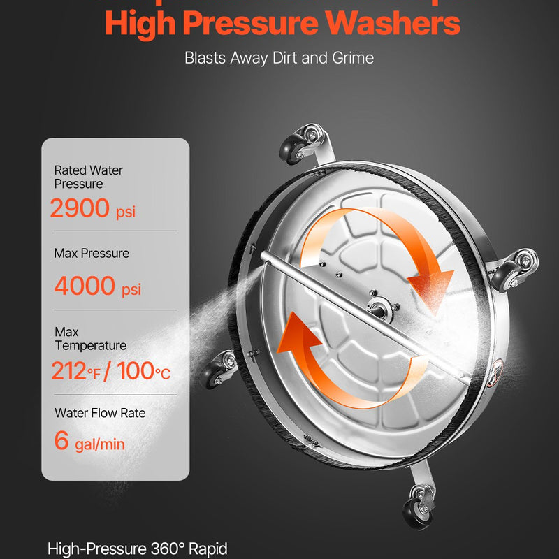 VEVOR 61 cm spiediena mazgātāja virsmas tīrītājs, 276 bar, 4 riteņi, divi rokturi
