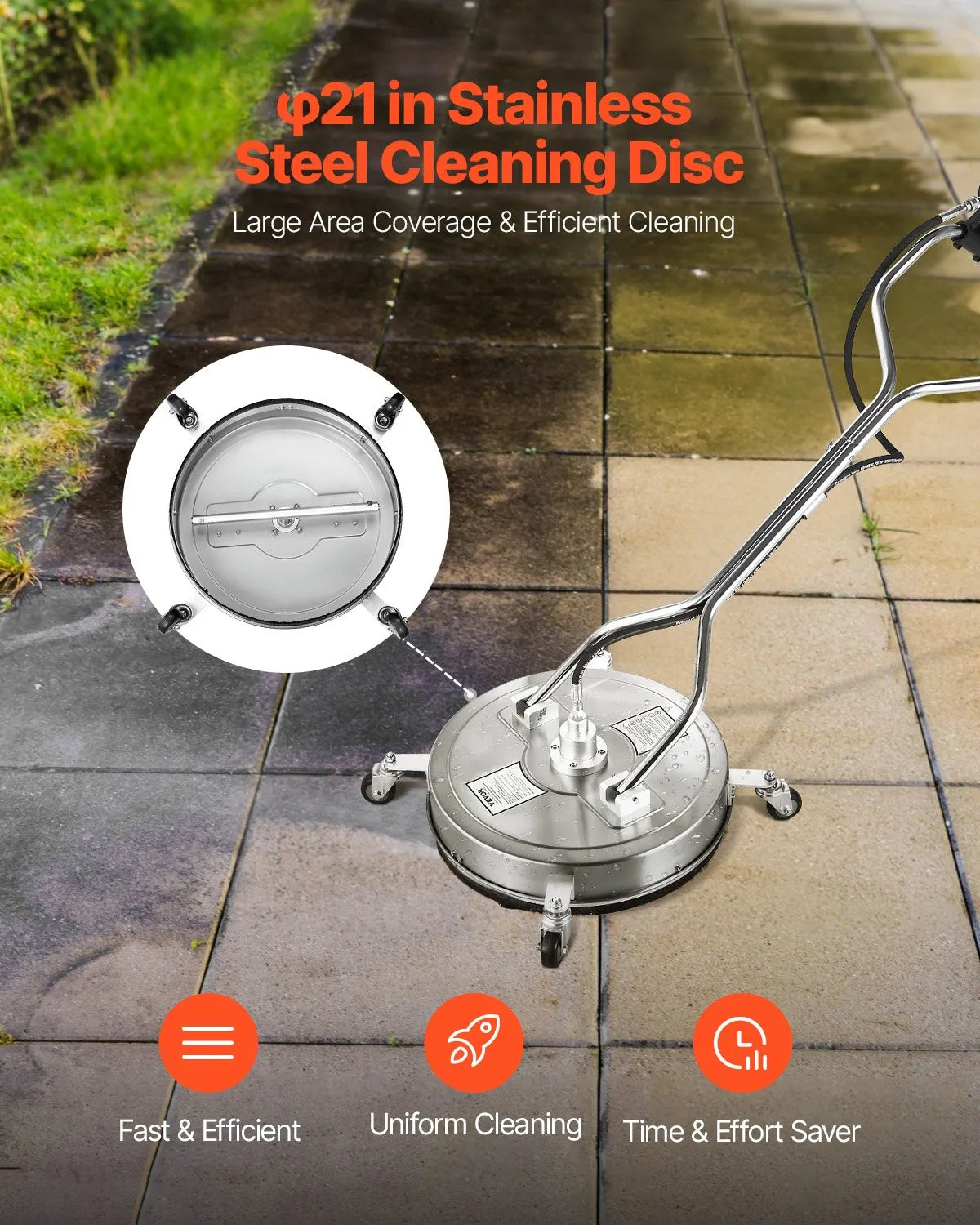 VEVOR 53 cm High-Pressure Surface Cleaner with 4 Wheels and Dual Handles, Maximum Pressure 4000 PSI