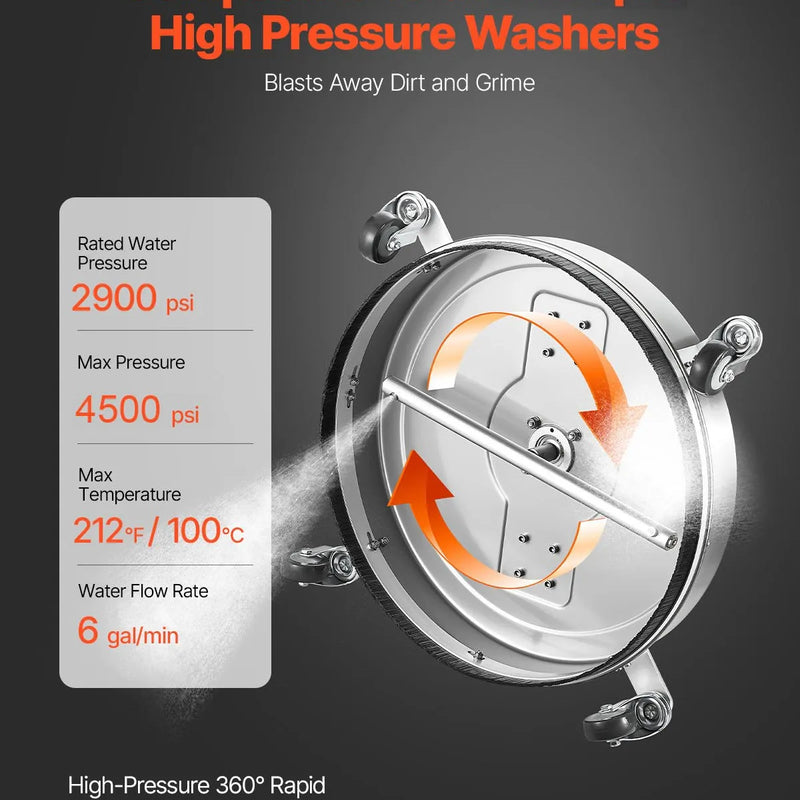53 cm augstspiediena mazgātāja virsmas tīrītājs ar 4 riteņiem un diviem rokturiem, maksimālais spiediens 4000 PSI