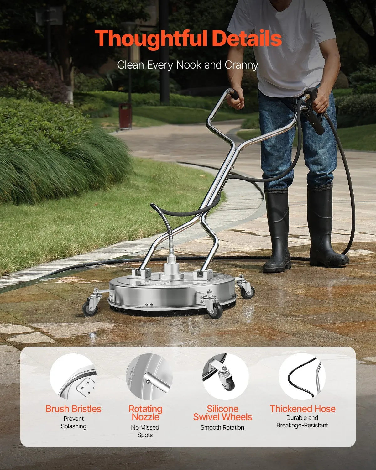 VEVOR 53 cm High-Pressure Surface Cleaner with 4 Wheels and Dual Handles, Maximum Pressure 4000 PSI
