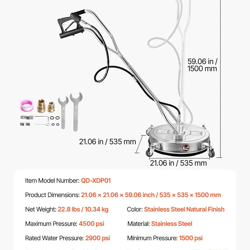 53 cm augstspiediena mazgātāja virsmas tīrītājs ar 4 riteņiem un diviem rokturiem, maksimālais spiediens 4000 PSI